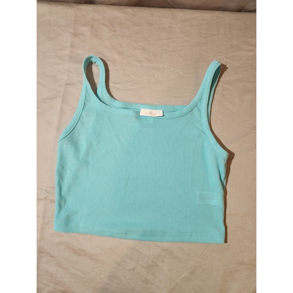 Colsie Women’s Ribbed Knit Cropped Tank in Aqua Size Small